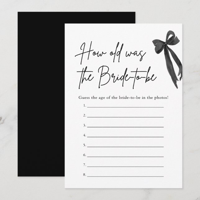 Invitación Black Bow How Old Was Bride Bridal Shower Game (Anverso / Reverso)