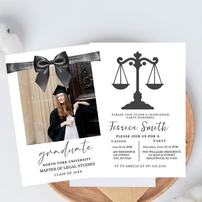 Invitación Black Bow Law University Graduation Party  (Subido por el creador)