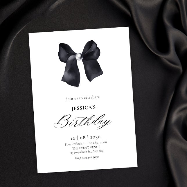 Invitación Black bow pearl birthday (Subido por el creador)