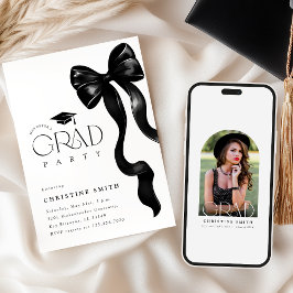 Invitación Black Bow Photo Graduation Party Invitation