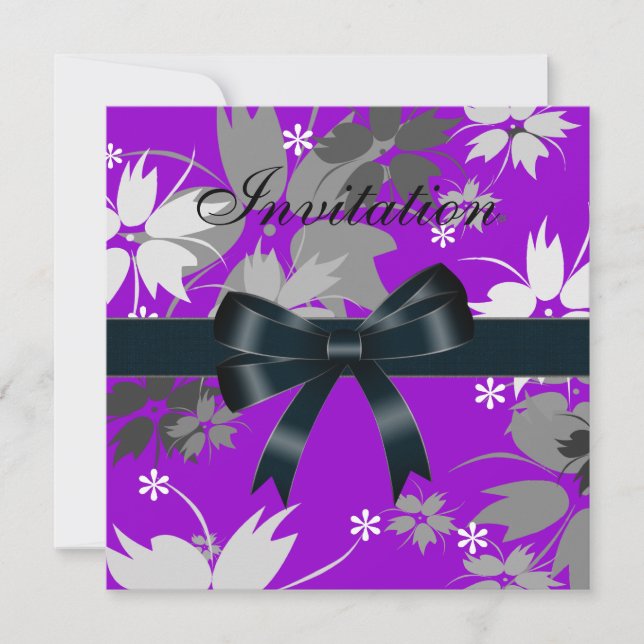 Invitación Black Bow Purple Floral (Anverso)