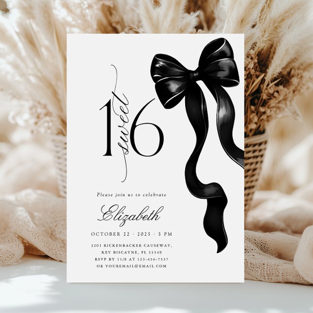 Invitación Black Bow Sweet Dieciséis cumpleaños (Subido por el creador)