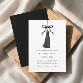 Invitación Black Bow Tassel Modern College Graduation Party