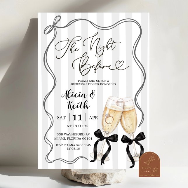 Invitación Black Bow The Night Before Rehearsal Dinner (Subido por el creador)