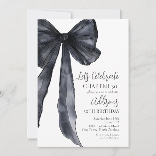 Invitación Black Bow Thirtieth 30th Birthday Party Invitation (Anverso)