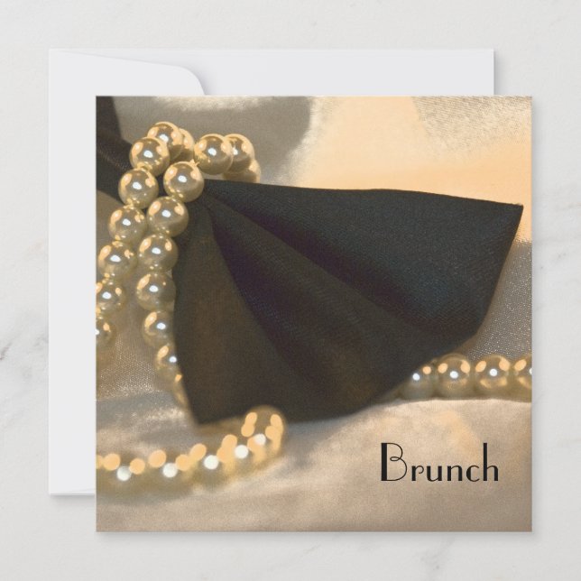 Invitación Black Bow Tie and White Pearls Post Boda Brunch (Anverso)