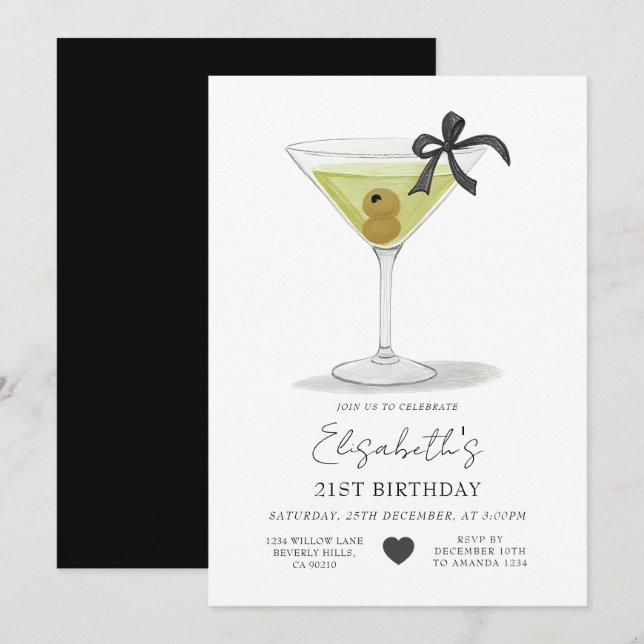 Invitación Black Bow Un poquito más mayor Martini de aceituna (Anverso / Reverso)