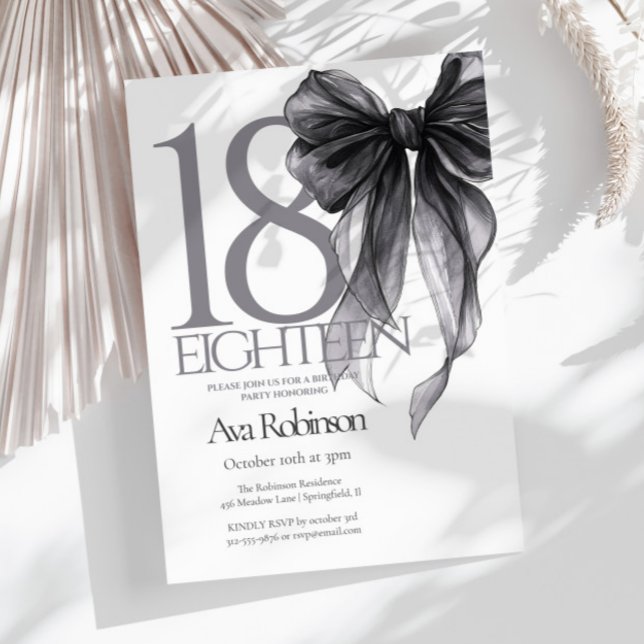 Invitación Black Bow Watercolor 18º cumpleaños (Subido por el creador)