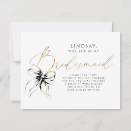 Invitación Black Bow Whimsical Modern Bridesmaid Proposal
