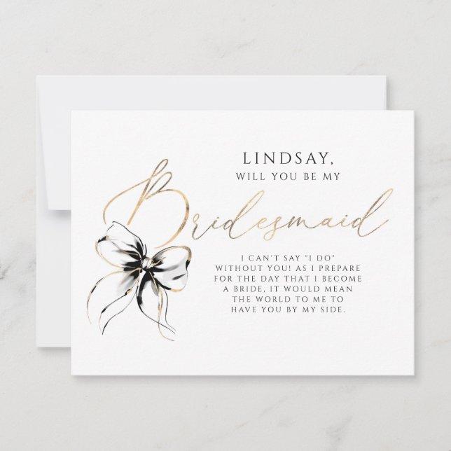 Invitación Black Bow Whimsical Modern Bridesmaid Proposal (Anverso)