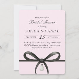 Invitación Black Bow With Pearl Old Money Style Bridal Shower