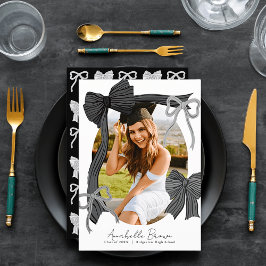 Invitación Black Bows Photo Graduation Announcement