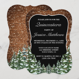 Invitación Black Bracket Snowowy Forest & Wood Pine Quinceañe