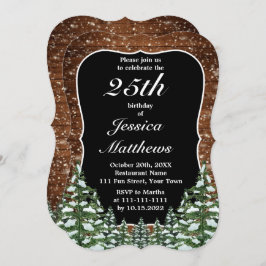 Invitación Black Bracket Snowy Wood and Forest Birday Party