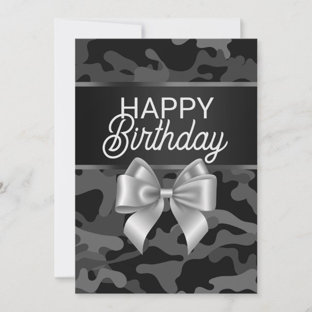 Invitación Black Camo & Bow Happy Birday Day Card (Anverso)