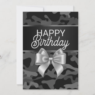 Invitación Black Camo & Bow Happy Birday Day Card