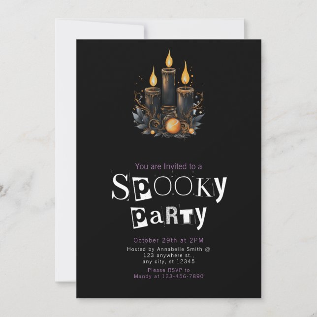 Invitación Black Candles Spooky Halloween Party (Anverso)