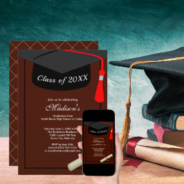 Invitación Black Cap Diploma Simple Graduation Party Brown