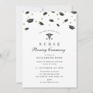 Invitación Black caps nurse pinning ceremony