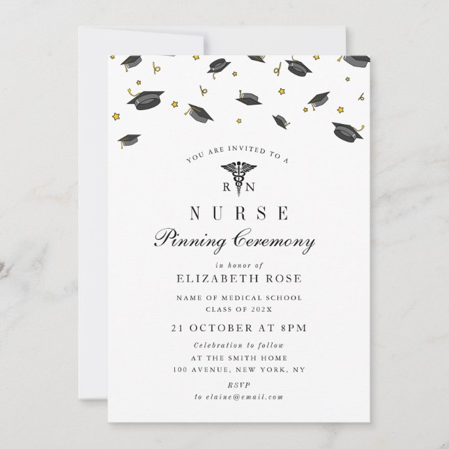 Invitación Black caps nurse pinning ceremony (Anverso)