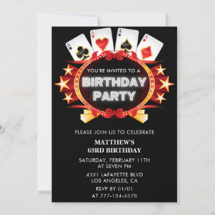 Invitación Black Casino Men Las vegas Poker 63 cumpleaños