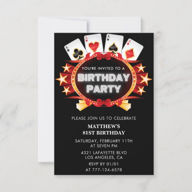 Invitación Black Casino Men Las vegas Poker 81º cumpleaños (Anverso)