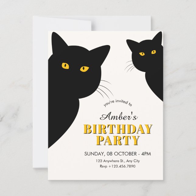 Invitación Black cat birthday (Anverso)