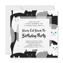 Black Cat Black Tie Funny Birday Party Invita
