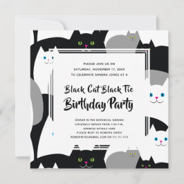 Invitación Black Cat Black Tie Funny Birday Party Invita