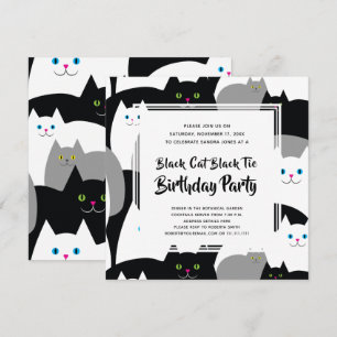 Invitación Black Cat Black Tie Funny Birday Party Invita