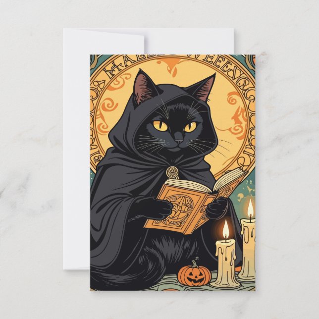 Invitación Black Cat Reading The Jack o lantern Journal (Anverso)