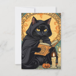 Invitación Black Cat Reading The Jack o lantern Journal