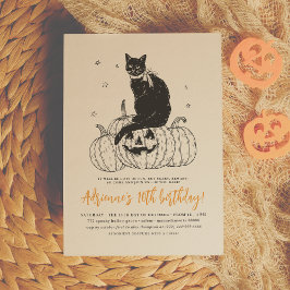 Invitación Black Cat Spooky Halloween Pumpkin Fiesta de cumpl