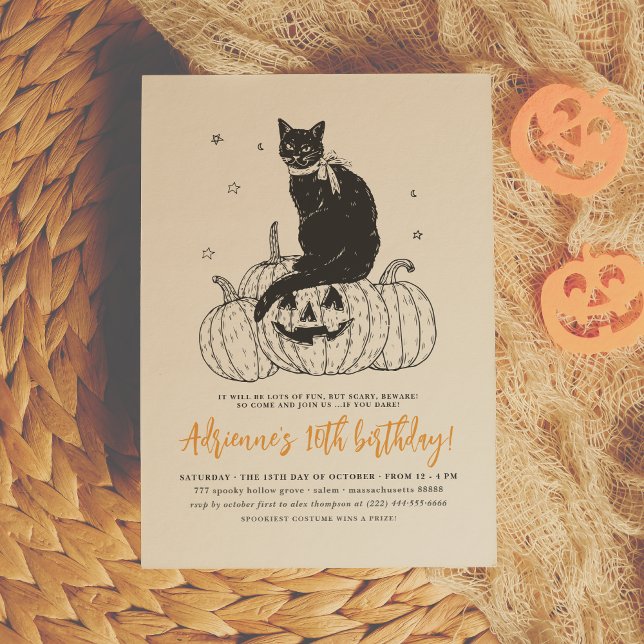 Invitación Black Cat Spooky Halloween Pumpkin Fiesta de cumpl (Subido por el creador)