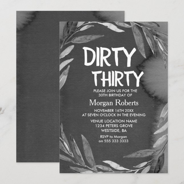 Invitación Black Chalkboard Dirty Thirty 30th Birthday Invite (Anverso / Reverso)
