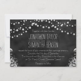 Invitación Black Chalkboard String Of Lights Wedds