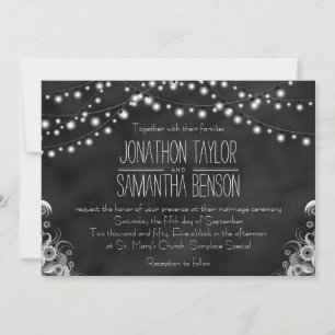 Invitación Black Chalkboard String Of Lights Wedds