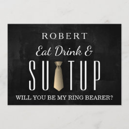 Invitación Black Chalkboard Suitup ¿Serás mi portador de anil