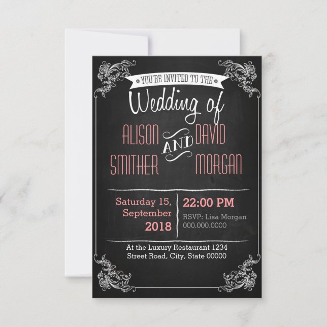 Invitación Black chalkboard wedding invitation (Anverso)