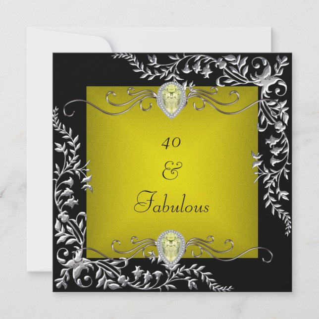 Invitación Black Chartreuse Gold 40th Birthday Fiesta (Anverso)