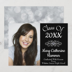 Invitación Black "Class of 20XX" Photo Grad