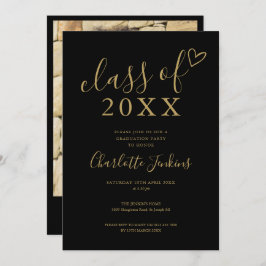 Invitación Black Class of Script Heart Photo Graduation Party