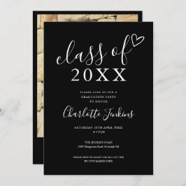 Invitación Black Class of Script Heart Photo Graduation Party