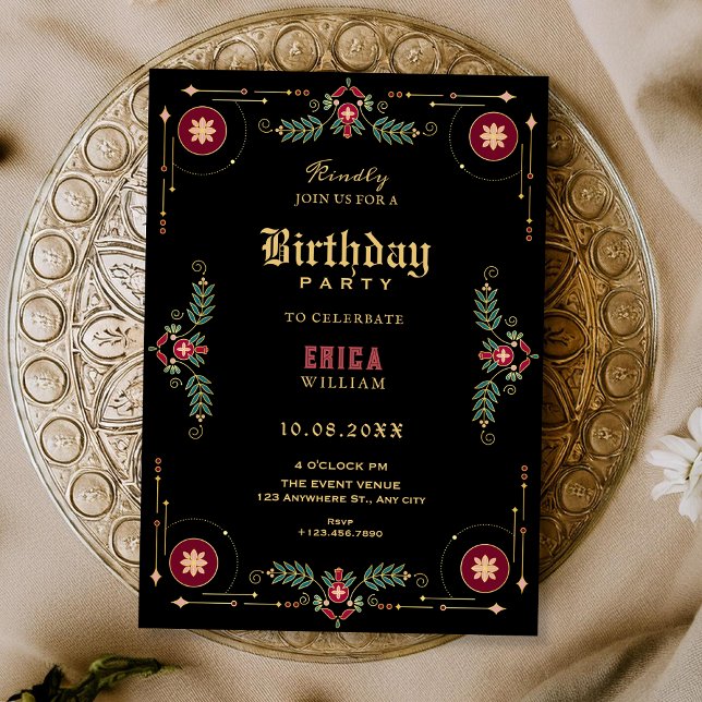 Invitación Black classic floral birthday (Subido por el creador)