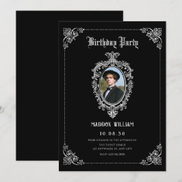 Invitación Black Classic foto gótica cumpleaños