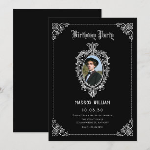 Invitación Black Classic foto gótica cumpleaños