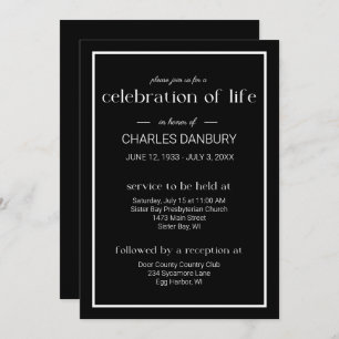 Invitación Black Classic Funeral Celebration of Life