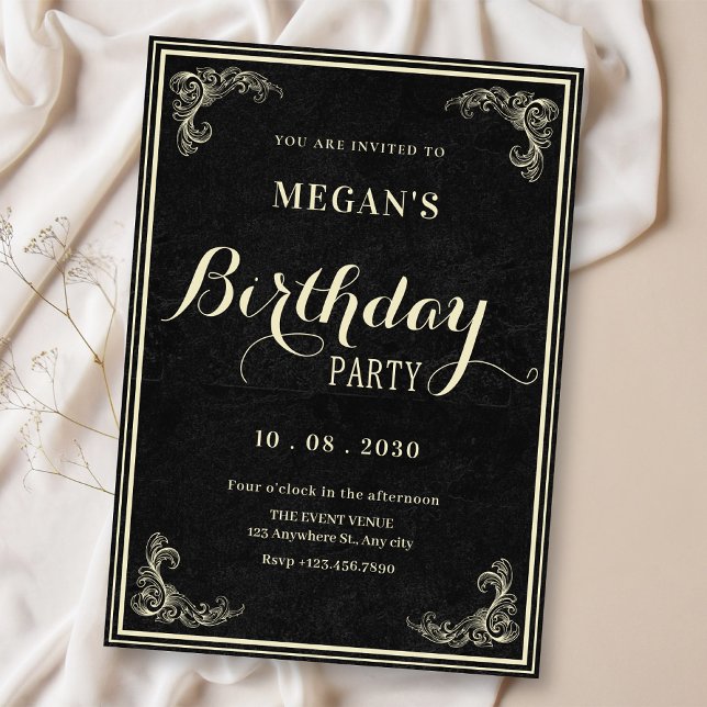 Invitación Black classic vintage elegant birthday  (Subido por el creador)