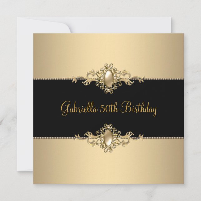 Invitación Black Coffee Trim 50th Birthday Party Pearl 3 (Anverso)