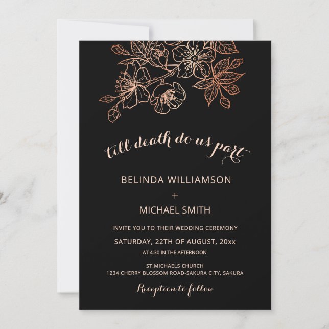 Invitación Black Copper Floral | Goth Wedding (Anverso)
